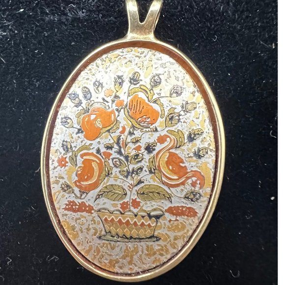 Reed and Barton Damascene Pendant Orange flowers - Picture 1 of 6